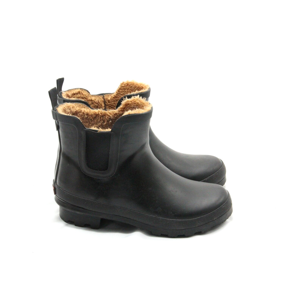 Black Faux-Fur Lined Waterproof Ankle Boots